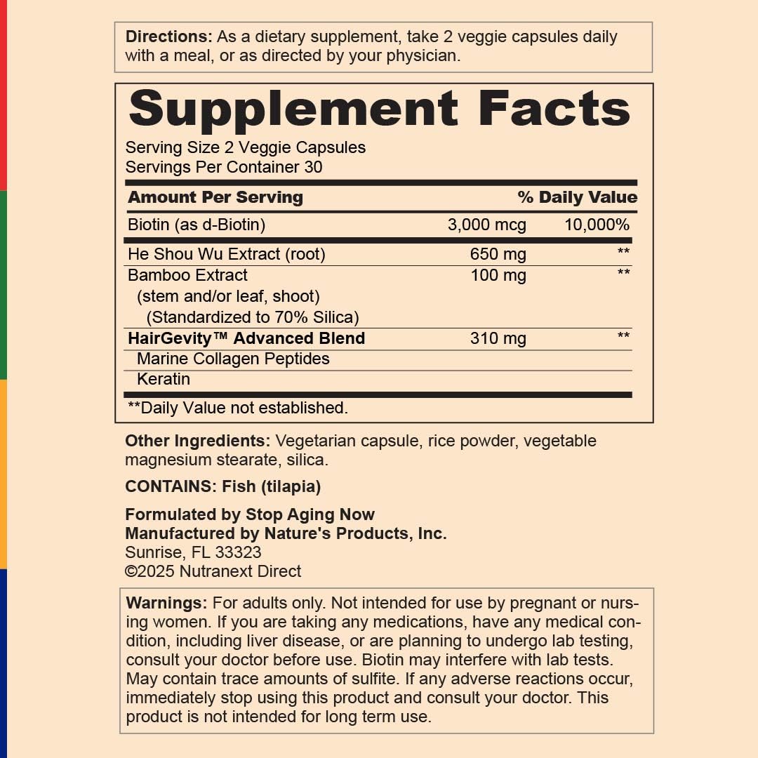 Stop Aging Now Biotin Collagen Complex Supplement, 60 Capsules