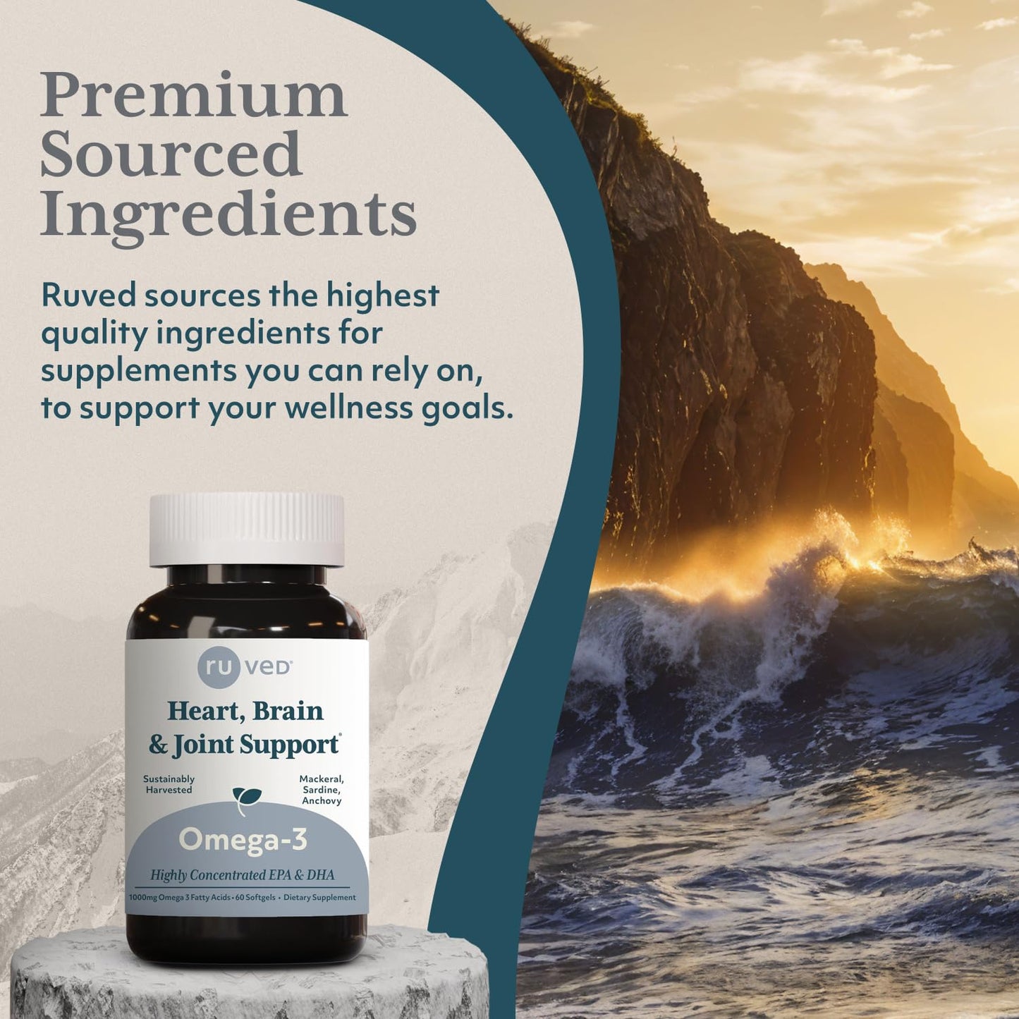 R-U VED Omega-3 Fish Oil 1000mg EPA & DHA Softgels, 60 Count