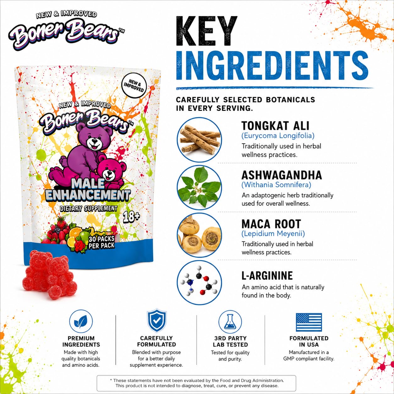 Boner Bears Men's Natural Performance Gummies 60 Gummies
