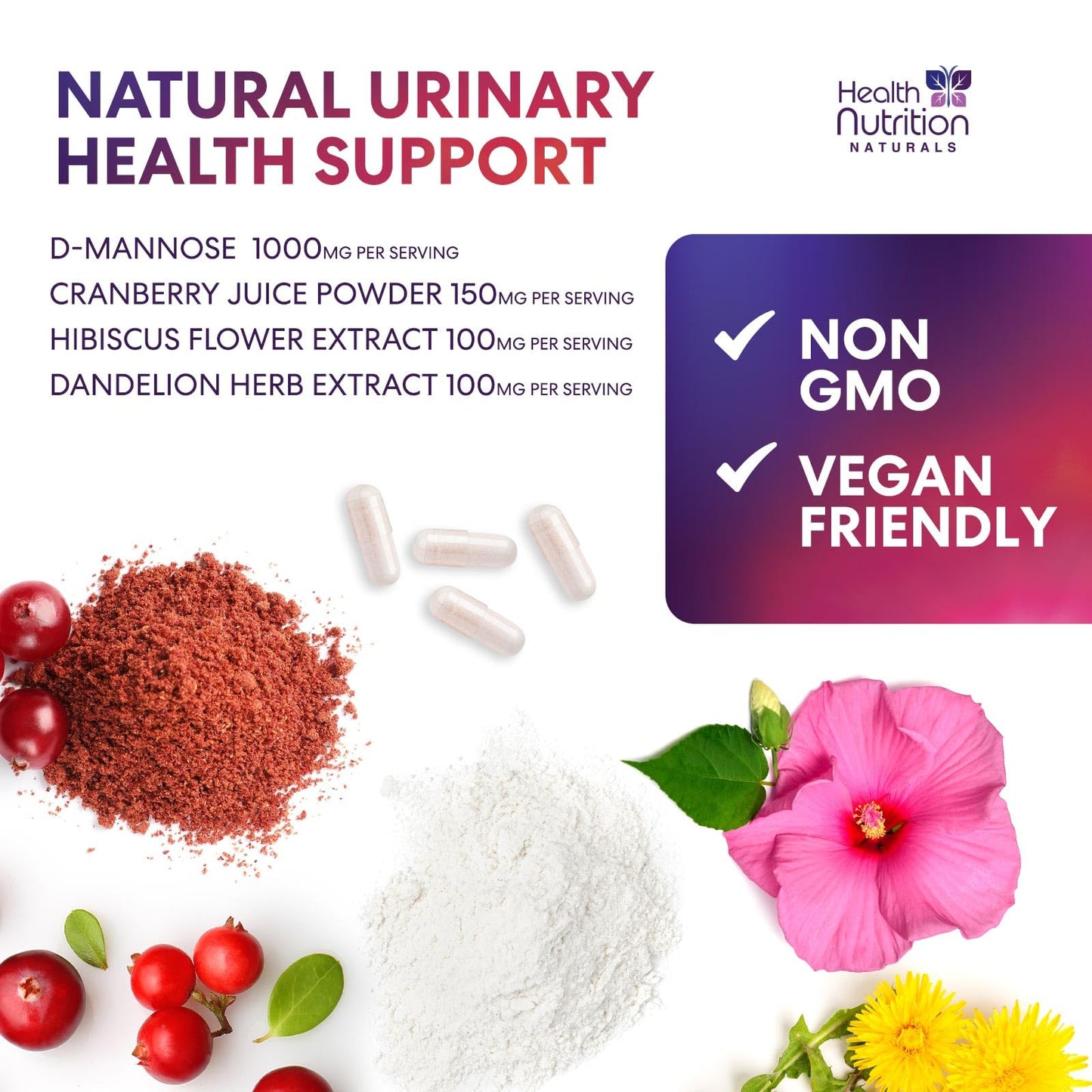 Health Nutrition Naturals D-Mannose Supplement 120 Capsules