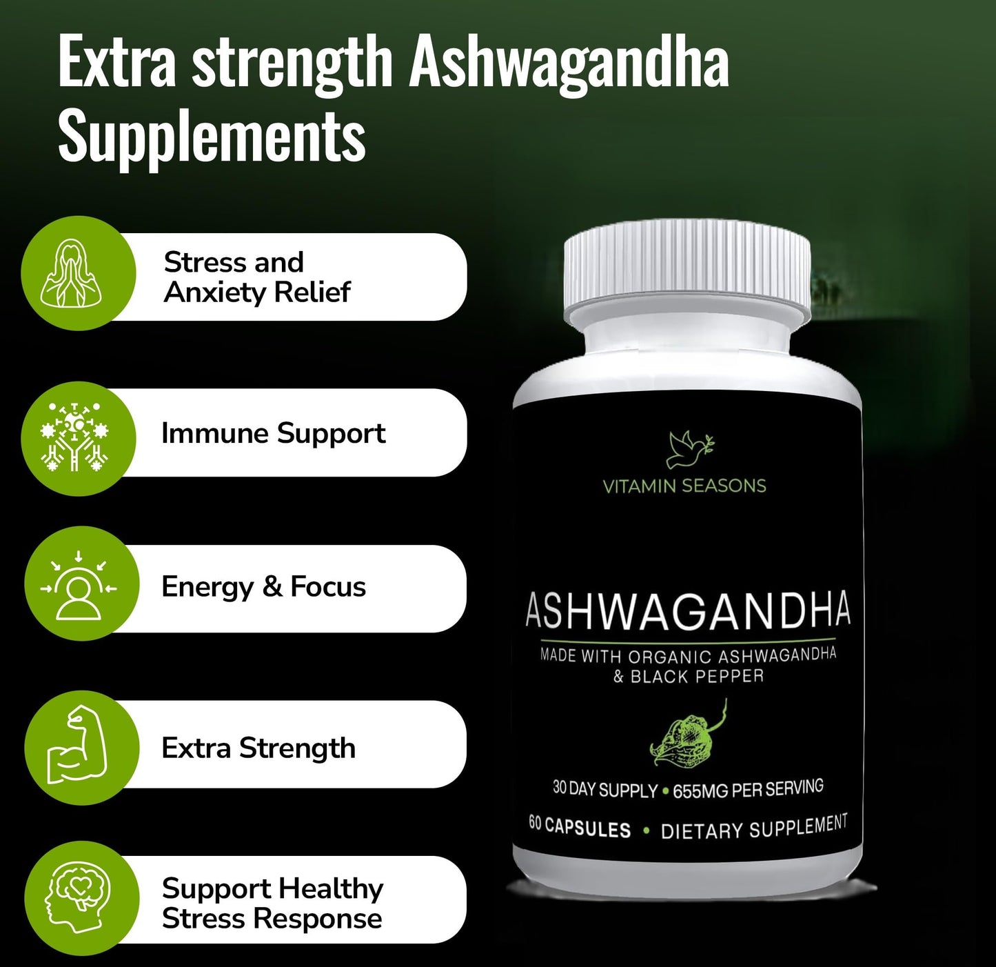 VITAMIN SEASONS Ashwagandha Capsules 60 Count