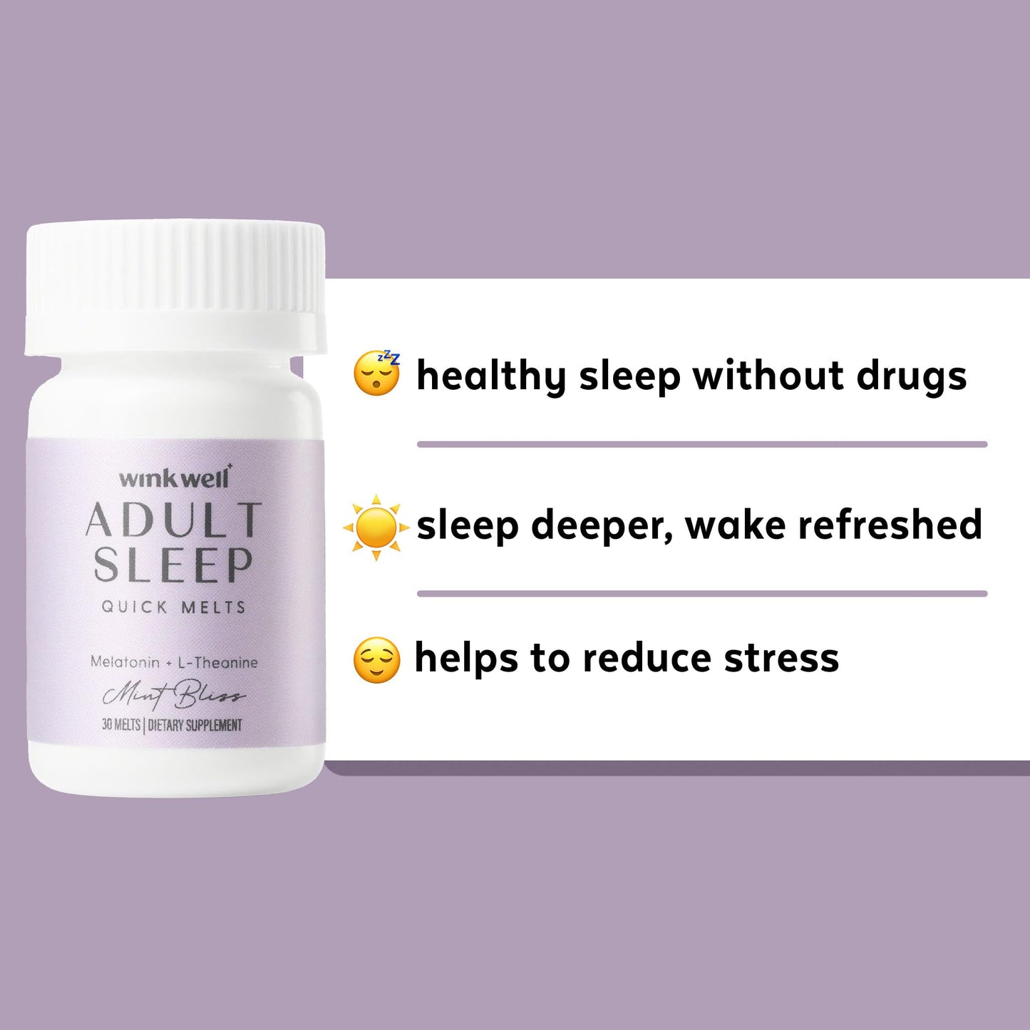 Wink Naturals Wink Well 3 mg Melatonin Sugar Free Sleep Melts for Adults Tablet, 30 Tablets