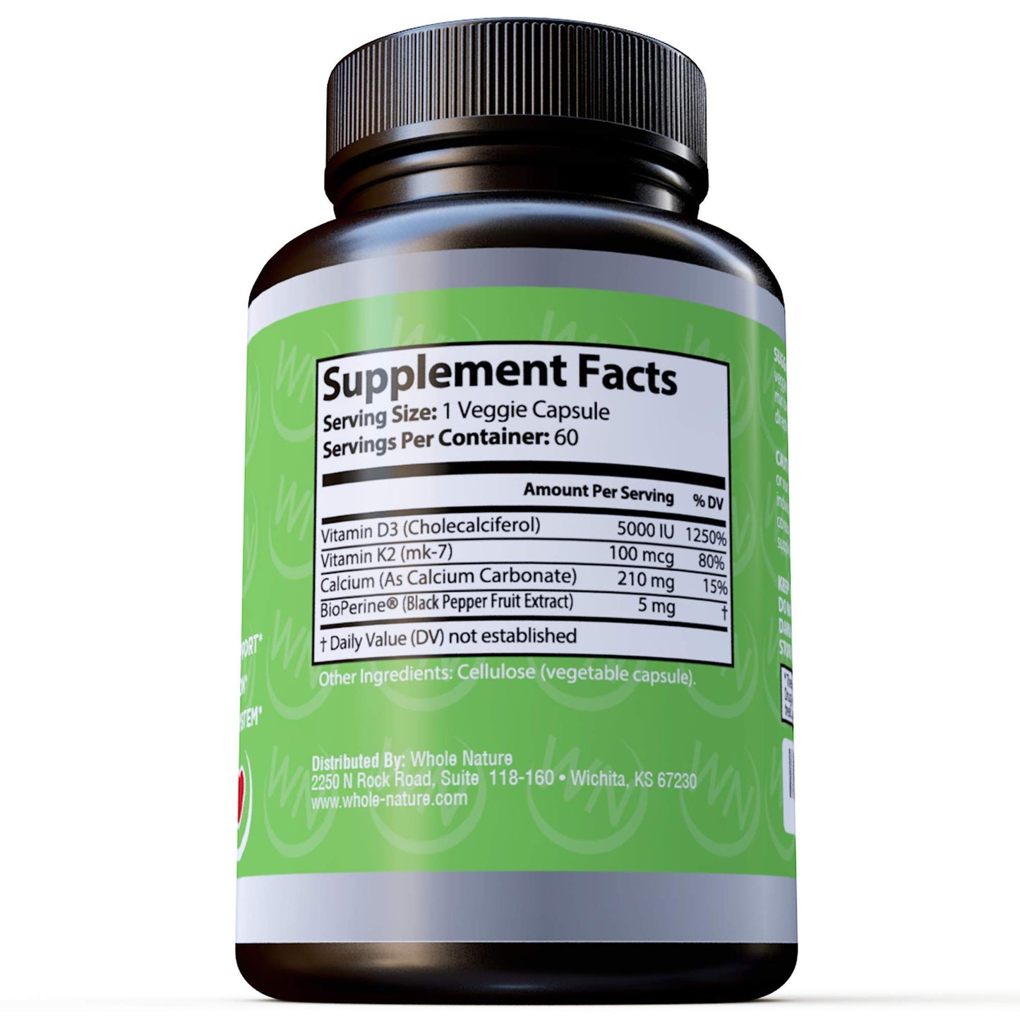 Whole Nature K2+D3 with Bioperine Plus Calcium Omega 3 Fish Oil Capsules, 120 Count