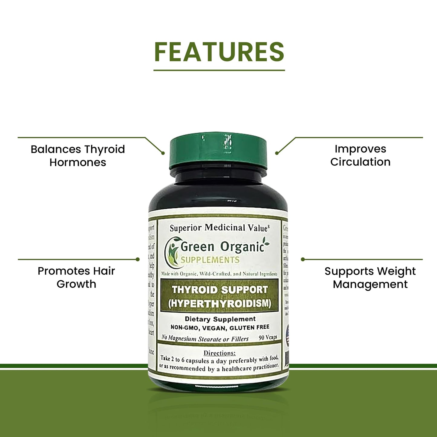 Green Organic Supplements Thyroid Extracts Capsules 90 Count