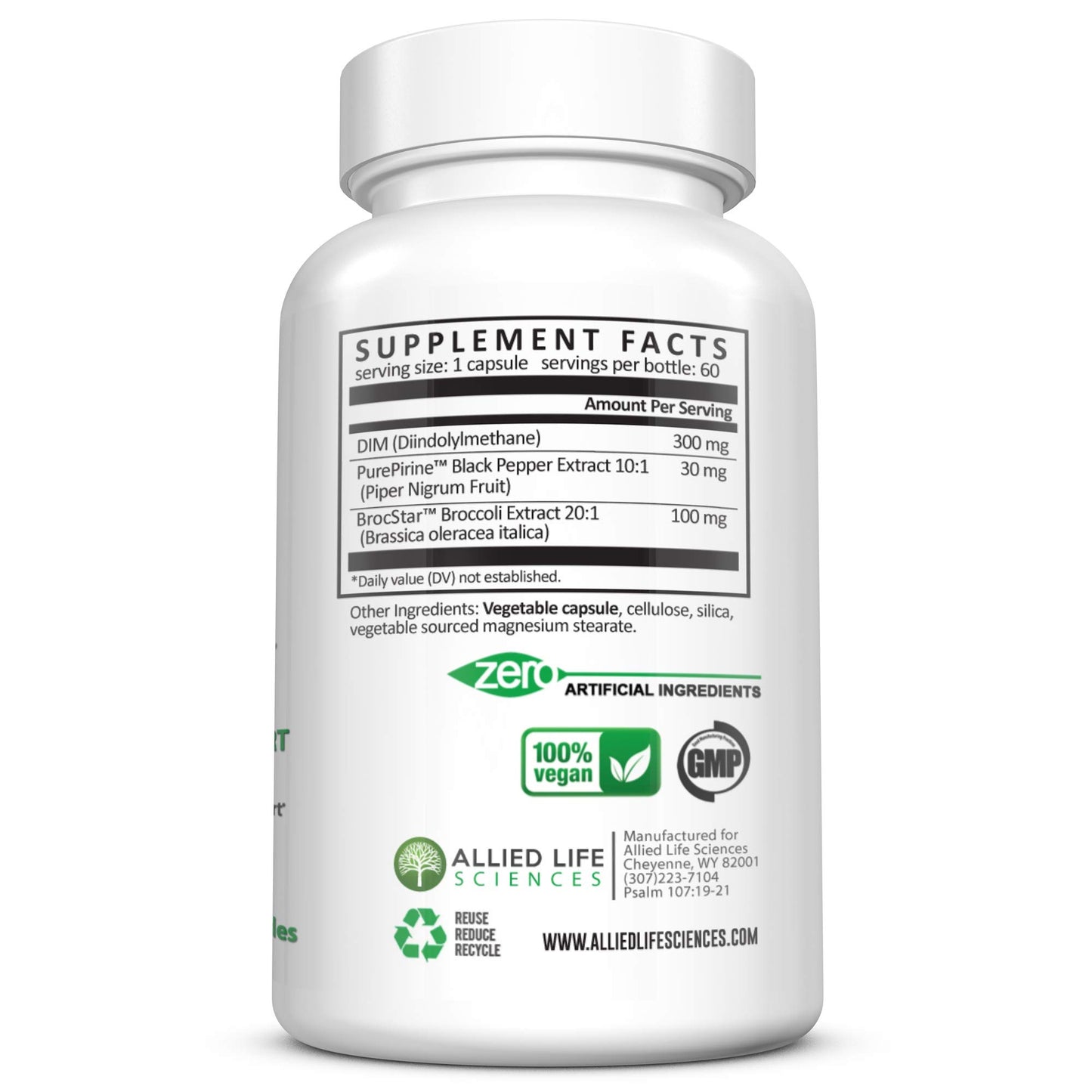 Allied Life Sciences DIM Diindolylmethane Plus Broccoli Seeds Extract Capsules, 60 Count