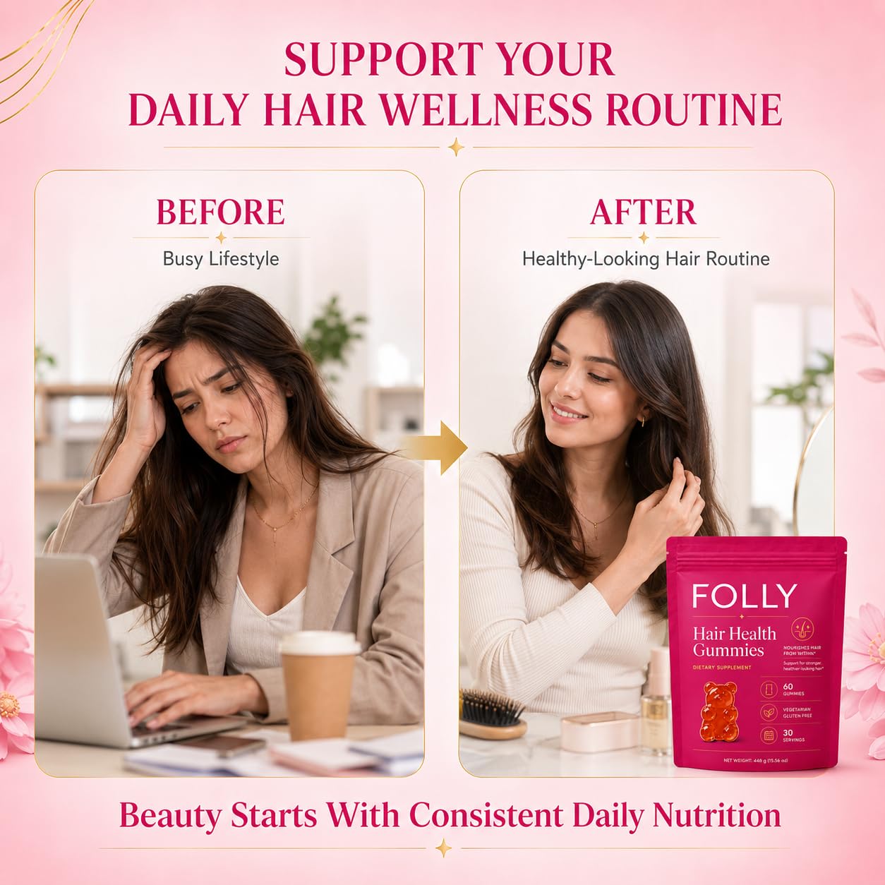 THYROCORE Folly Hair Growth Gummies, 60 Gummies