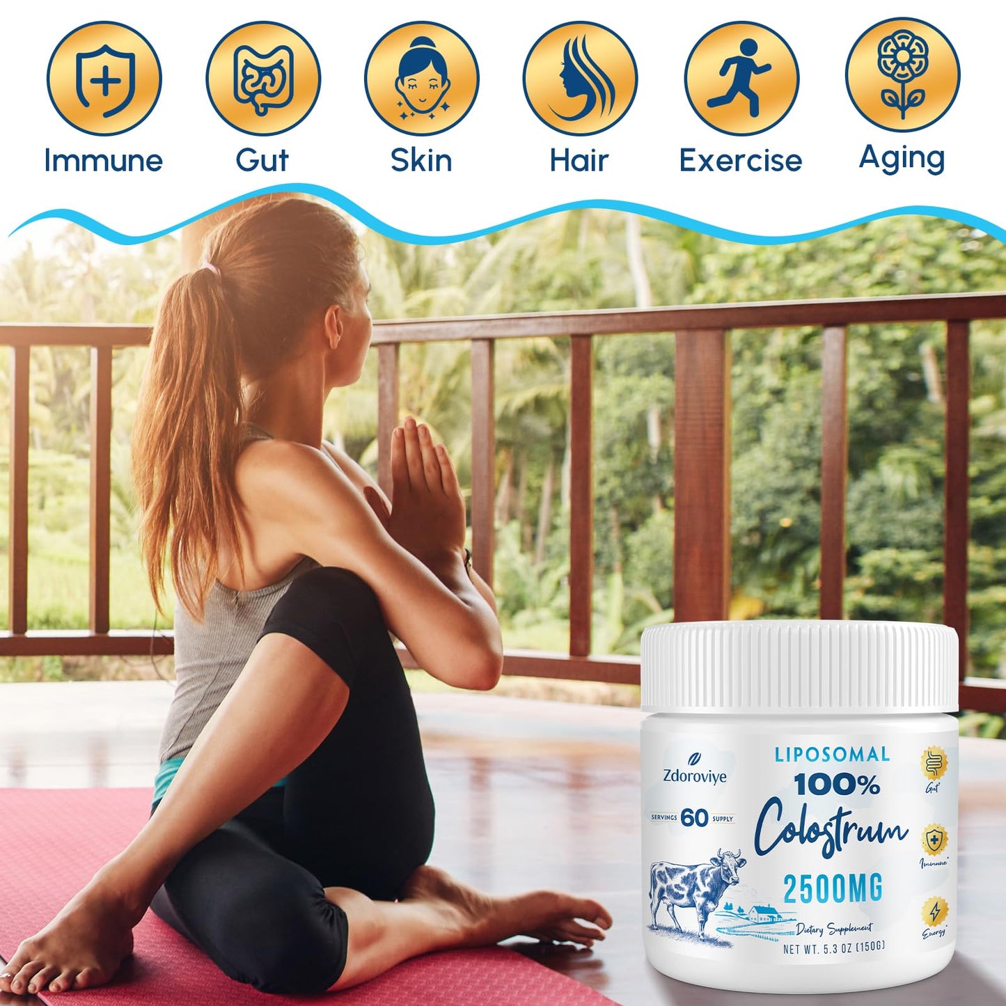 Zdoroviye Liposomal Bovine Colostrum Powder Supplement 2500 mg, Higher Absorption Than Regular Bovine Colostrum, 5.3 oz