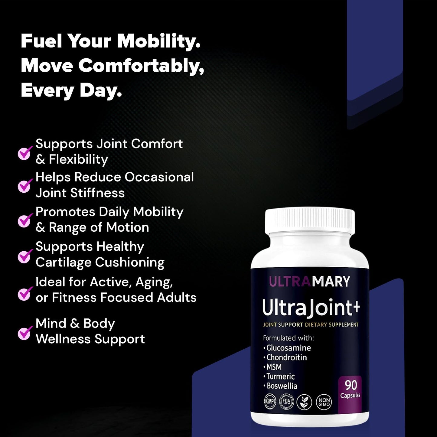 Ultra Mary Glucosamine Chondroitin MSM Turmeric Joint Support Capsules 90 Capsules