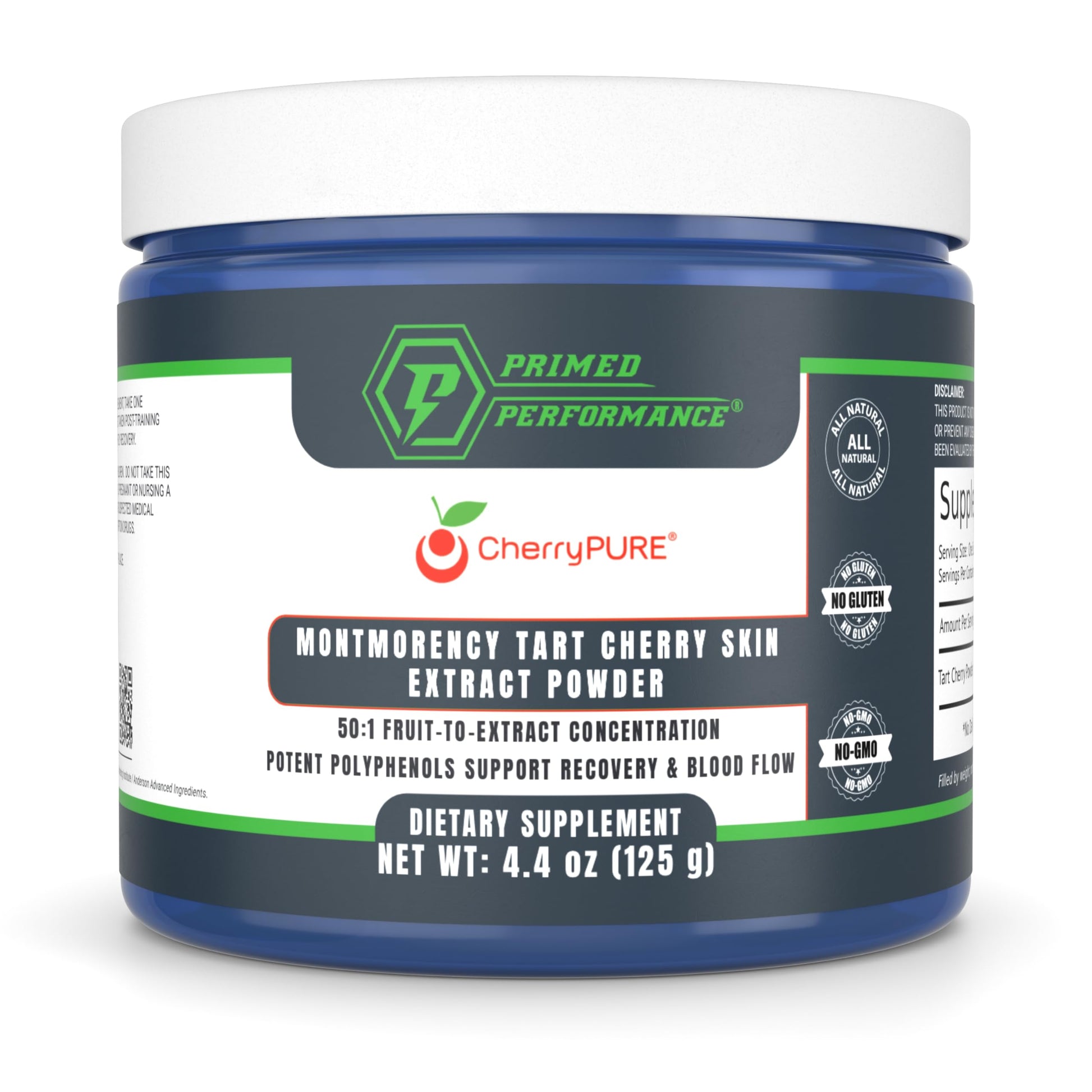 Primed Performance CherryPURE® Tart Cherry Powder, Skin-Derived Montmorency 4.41 Ounce