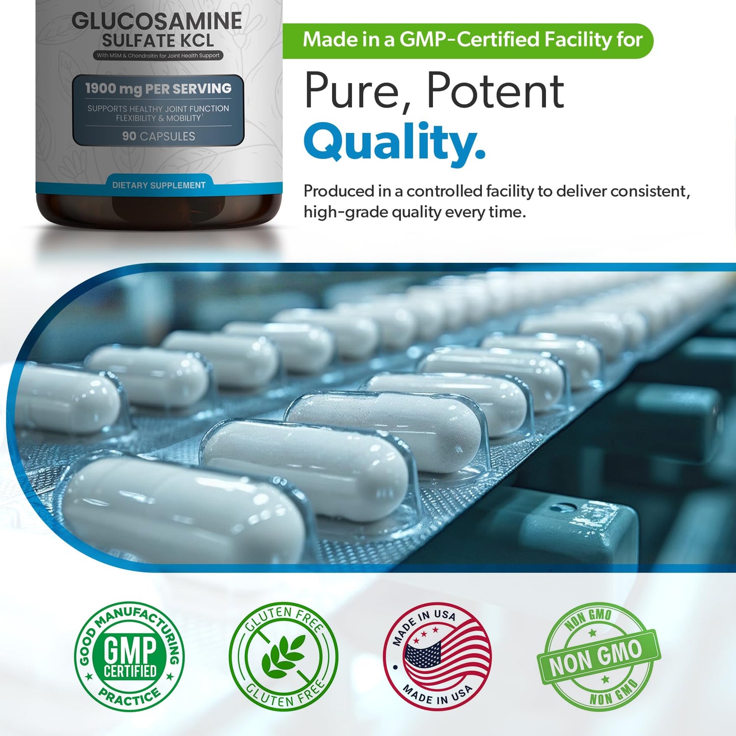 TRUEMED Glucosamine Sulfate KCL with Chondroitin & MSM Capsules, 100 Capsules