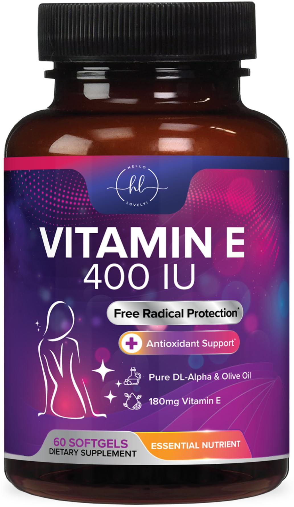Hello Lovely! Vitamin E 180 mg per Serving dl-Alpha VitaminE Immune Health Support Softgels 60