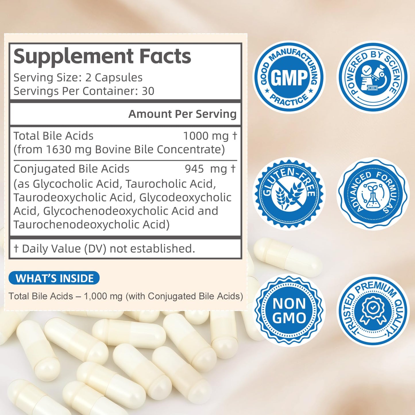 Florvyn Conjugated Bile Acid Supplement 1000mg Capsule 2 Count