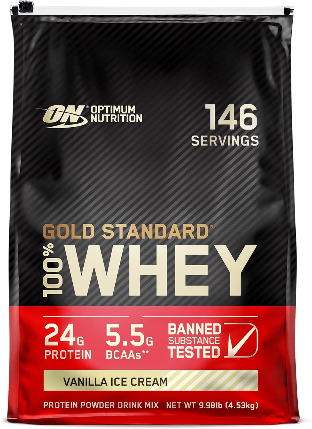 Optimum Nutrition Gold Standard 100% Whey Protein Powder, Vanilla Ice Cream, 160 Servings