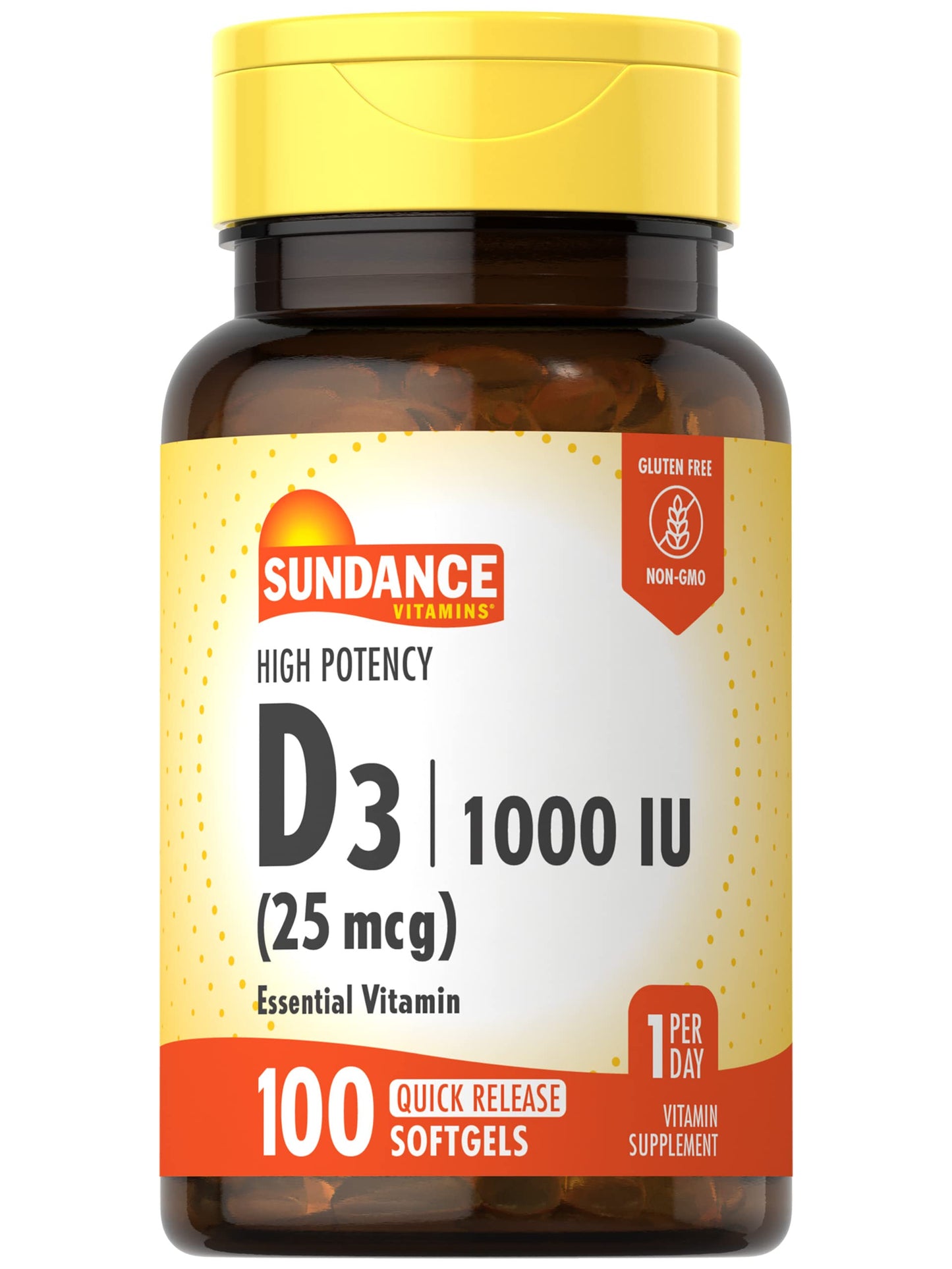 Sundance Vitamin D3 1000 IU 25 mcg High Potency Formula Softgels, 100 Count