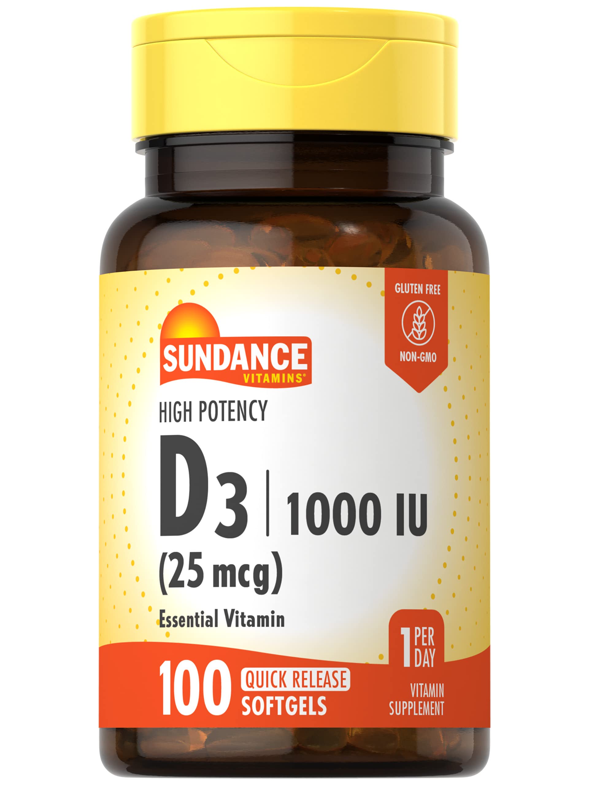 Sundance Vitamin D3 1000 IU 25 mcg High Potency Formula Softgels, 100 Count