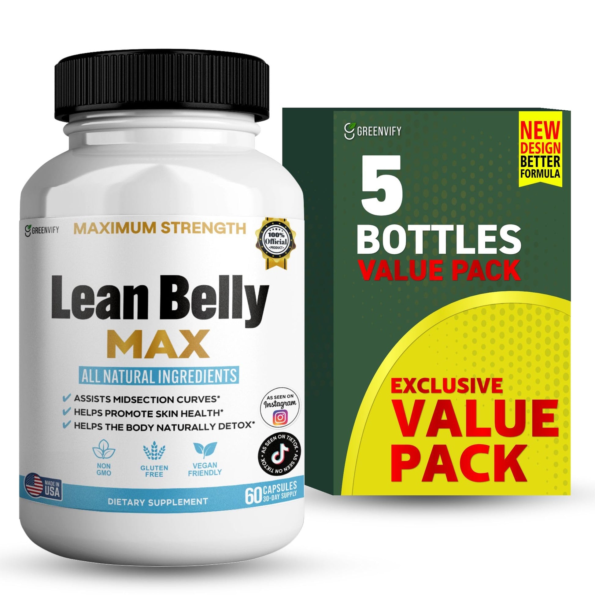 GREENVIFY Lean Belly Max Natural Supplement Capsules, 60 Count