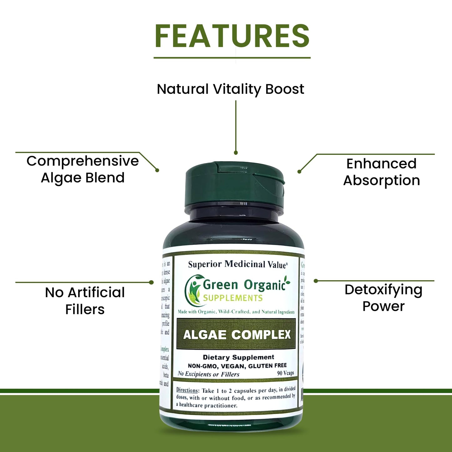 Green Organic Supplements Algae & Seaweed Blend Capsules, 90 VCaps