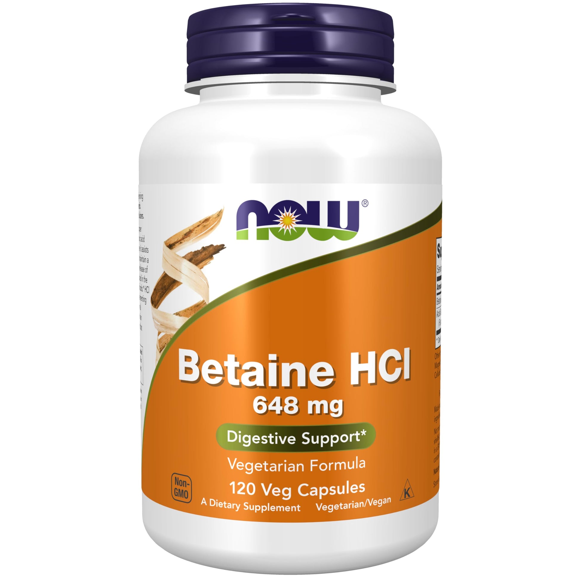 NOW Foods Betaine HCl 648 mg, Vegetarian Formula, Digestive Support* Capsules, 120