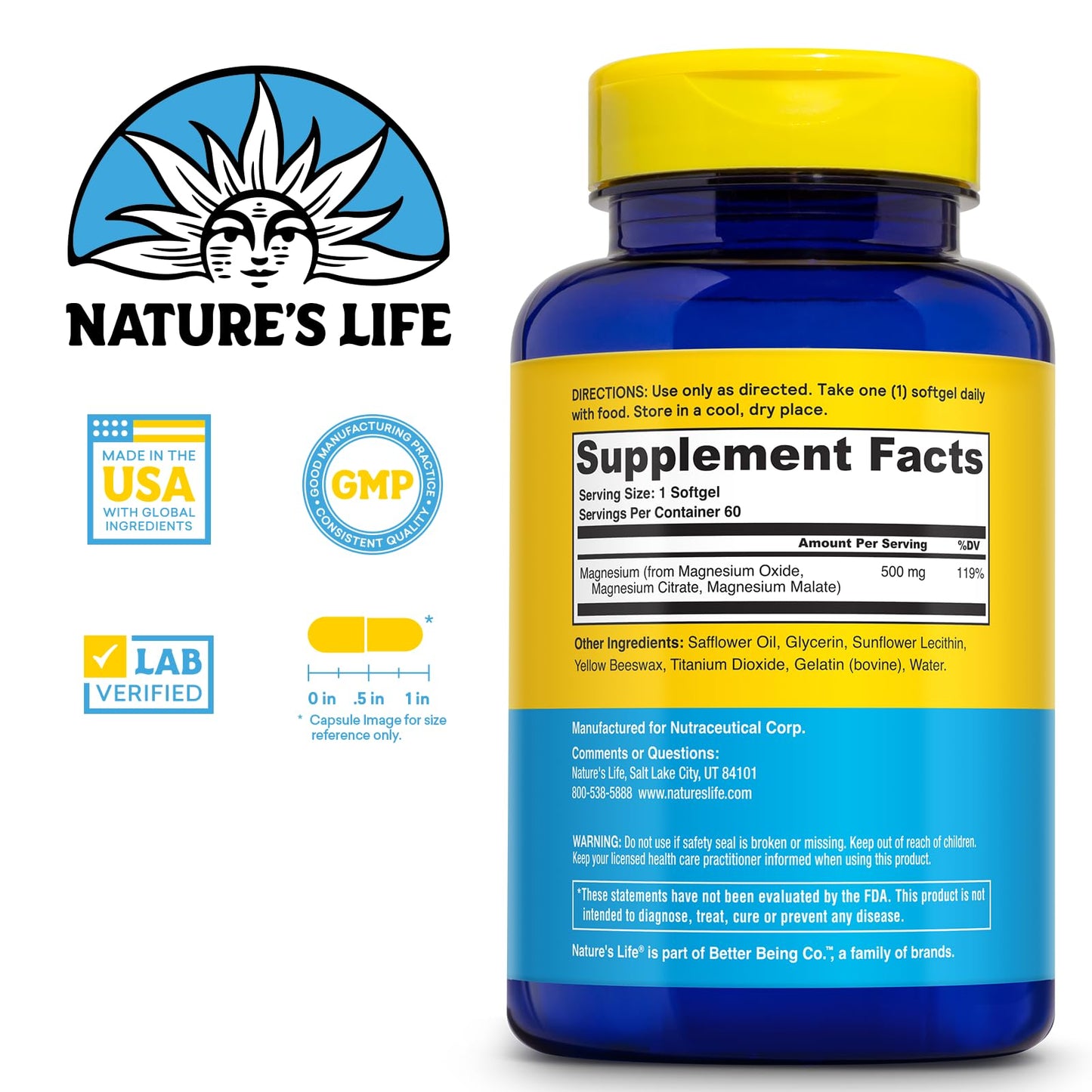 Nature's Life SoftMag 500 mg Magnesium Complex Softgel, 60 Count
