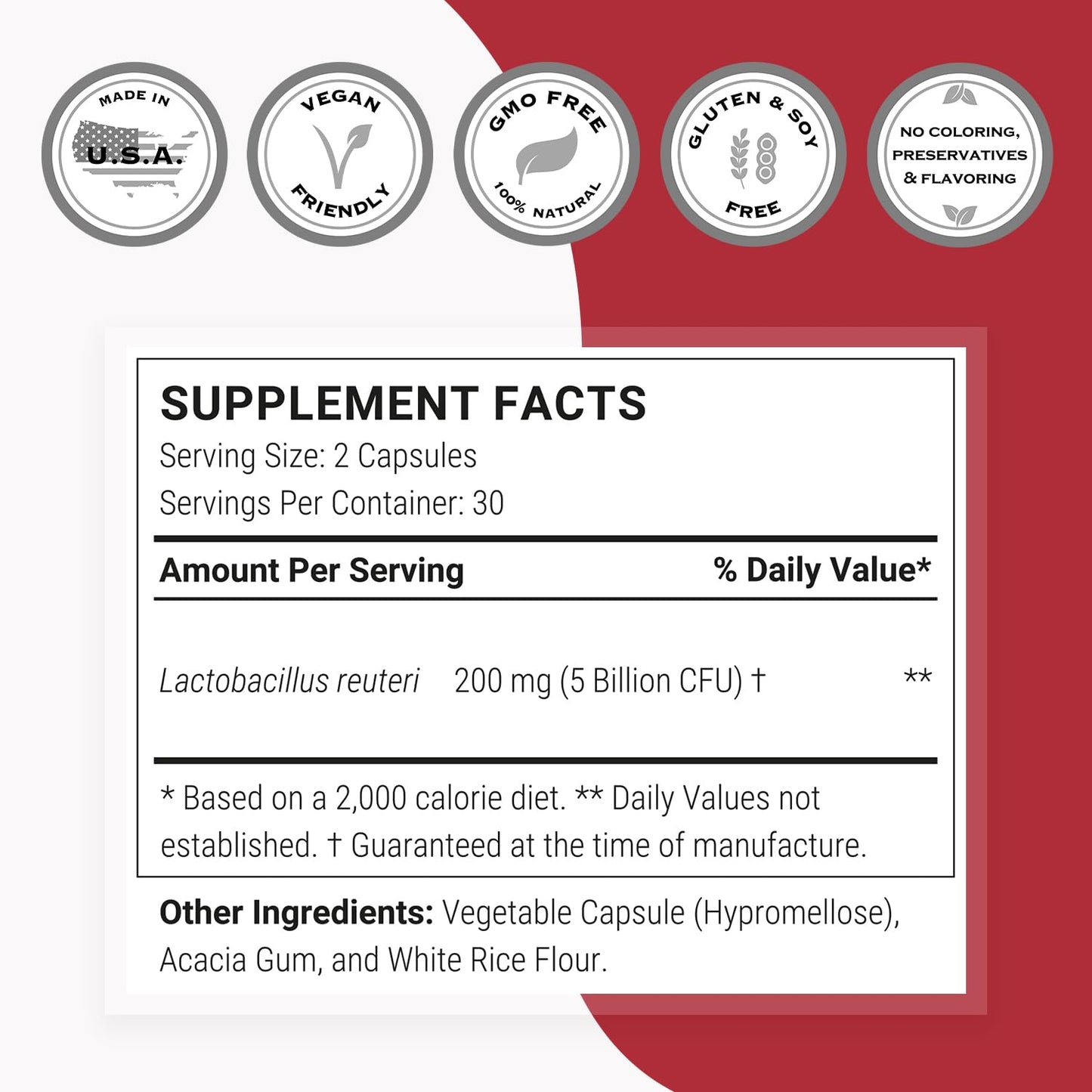 Supersmart Lactobacillus Reuteri 5 Billion CFU per Day Probiotic Supplement Capsules, 180 Count