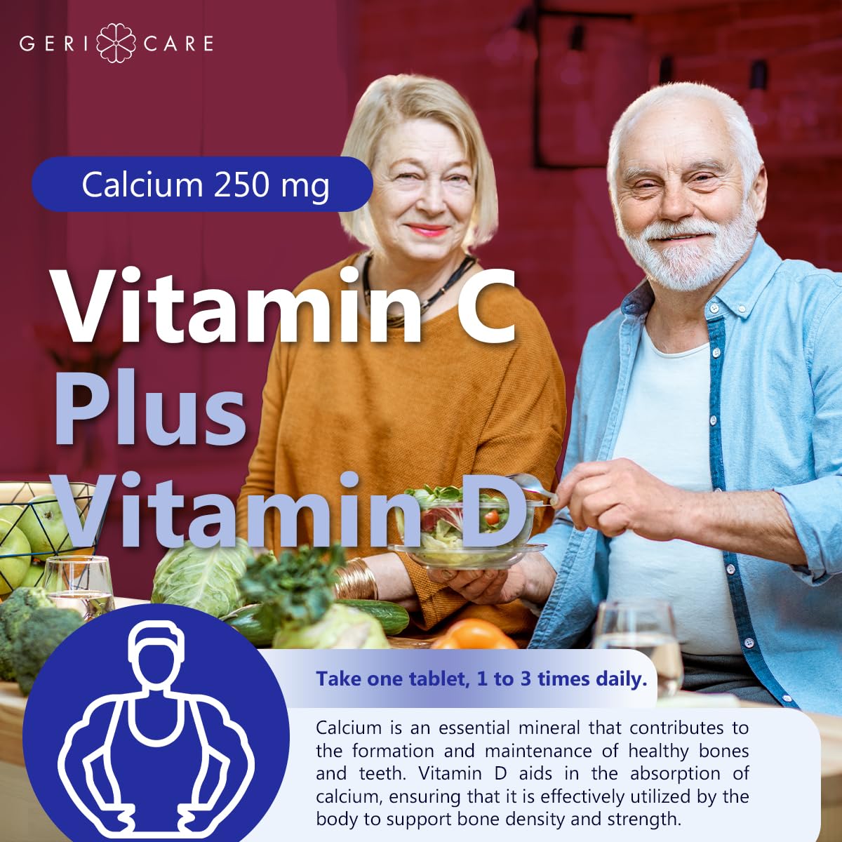 GeriCare Oyster Shell Calcium 250mg, Vitamin D 125IU, 200 Tablets