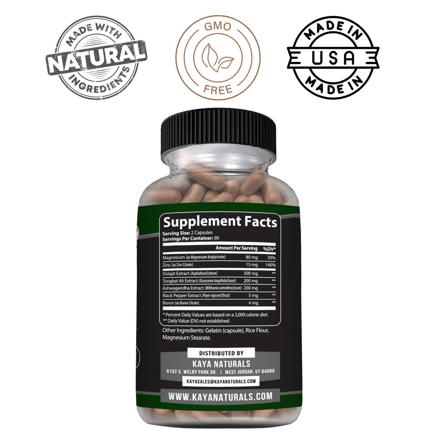 Kaya Naturals Shilajit with Black Pepper 900mg per Serving Capsule, 180 Count
