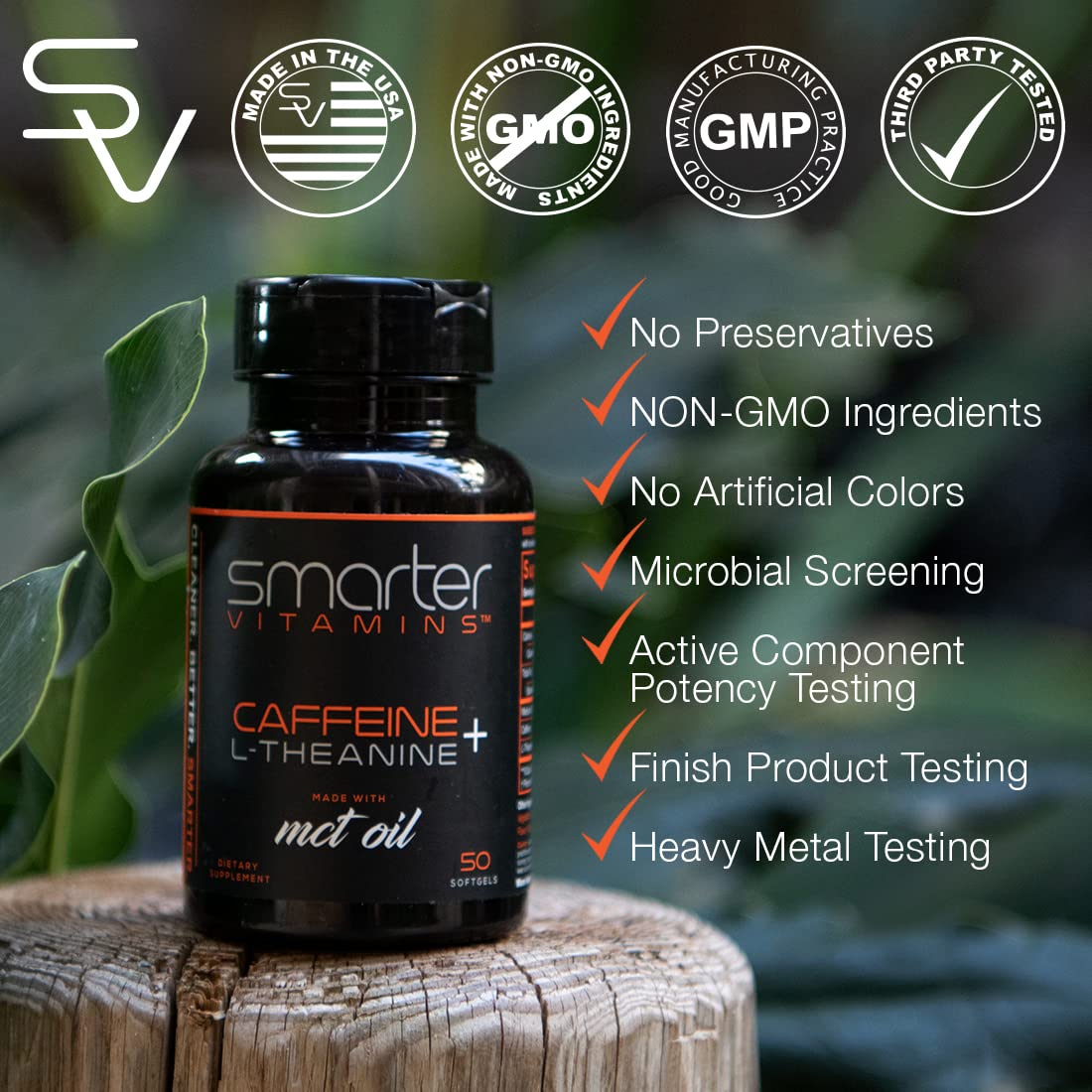 SmarterVitamins 200mg Caffeine + 100mg L-Theanine + Coconut MCT Oil Extended Release Softgels, Energy & Focus, 150 Count