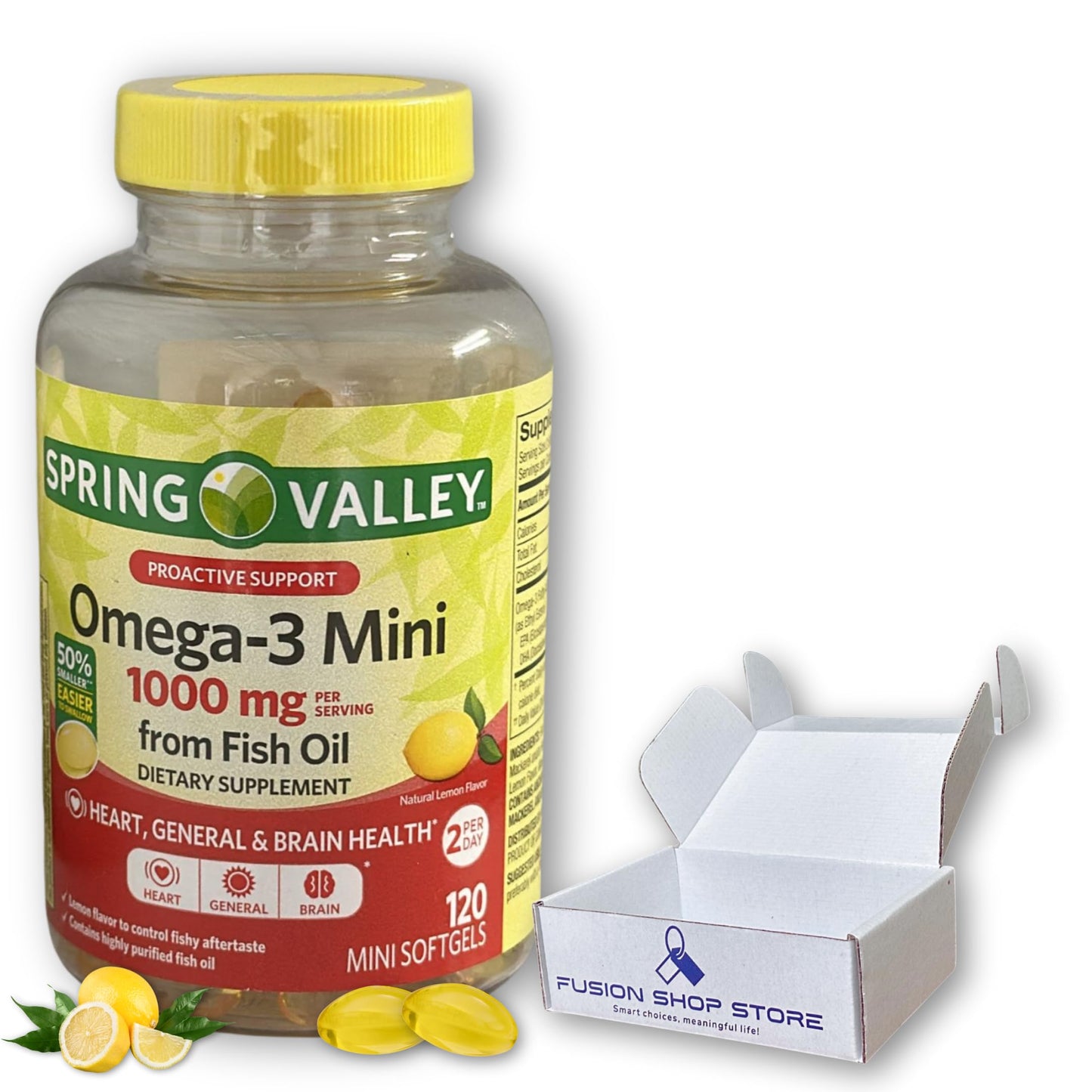 Fusion Shop Store Omega 3 Mini 1000mg Fish Oil Softgel, 120 Count