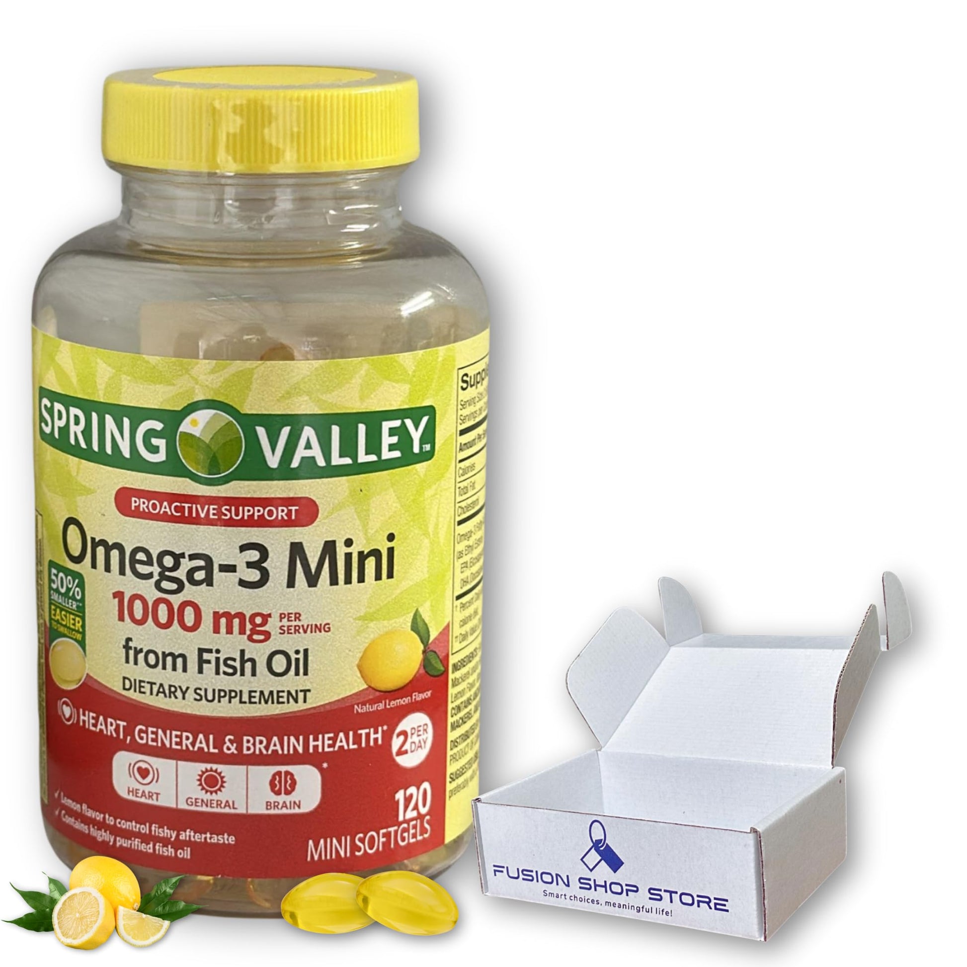 Fusion Shop Store Omega 3 Mini 1000mg Fish Oil Softgel, 120 Count