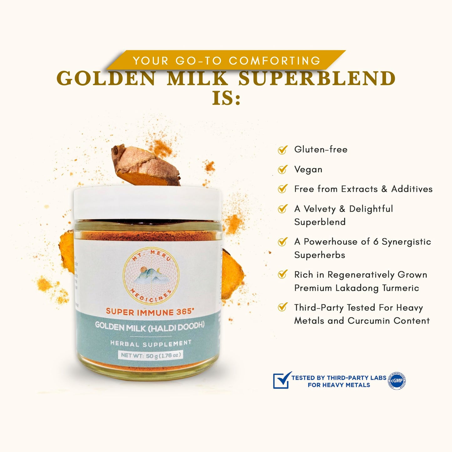 Mt. Meru Medicines Ayurvedic Haldi Doodh/Golden Milk Superblend with Immune Boosting Formula Powder, 1.76 oz