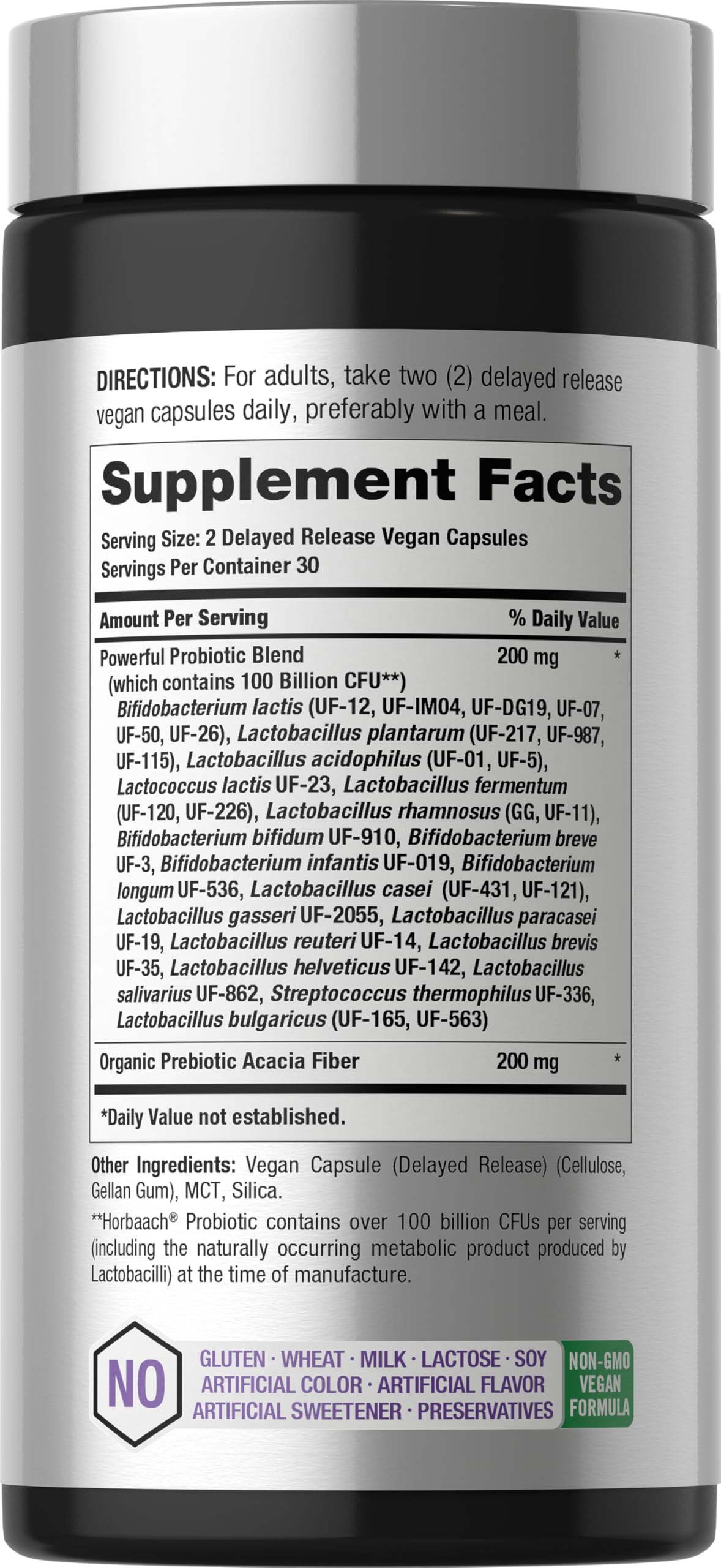 Horbäach Probiotic 100 Billion CFU, 31 Probiotic Strains Capsules, 60 Count