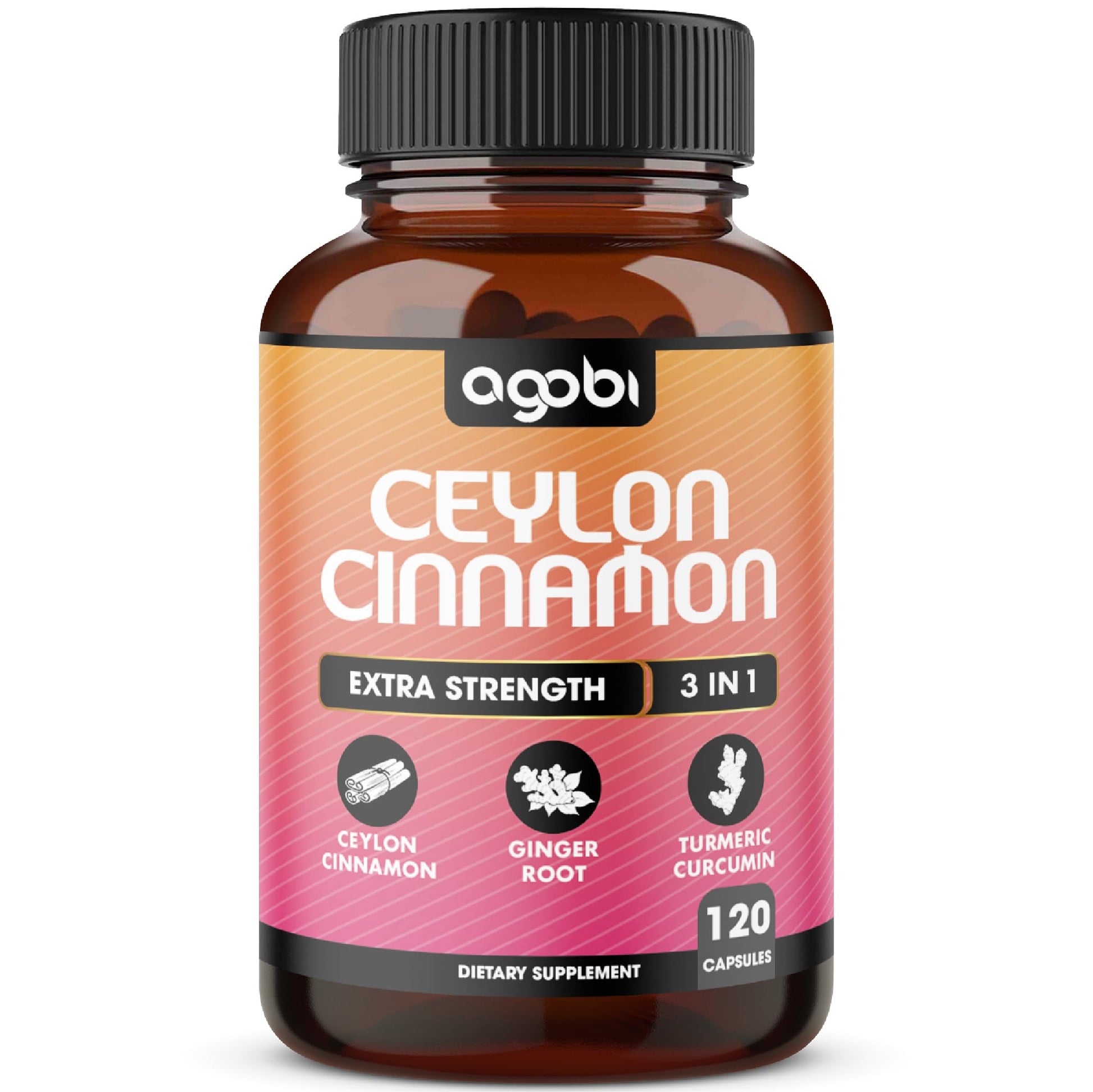 agobi Ceylon Cinnamon Capsules with Ginger Root and Turmeric Curcumin, 120 Capsules
