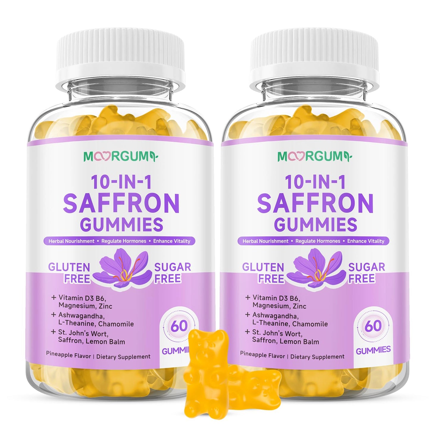 MOORGUMY Saffron Gummies 10-in-1 Cortisol Support, 120 Count