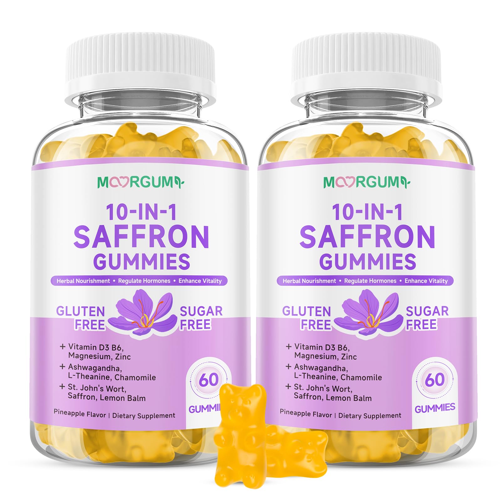 MOORGUMY Saffron Gummies 10-in-1 Cortisol Support, 120 Count