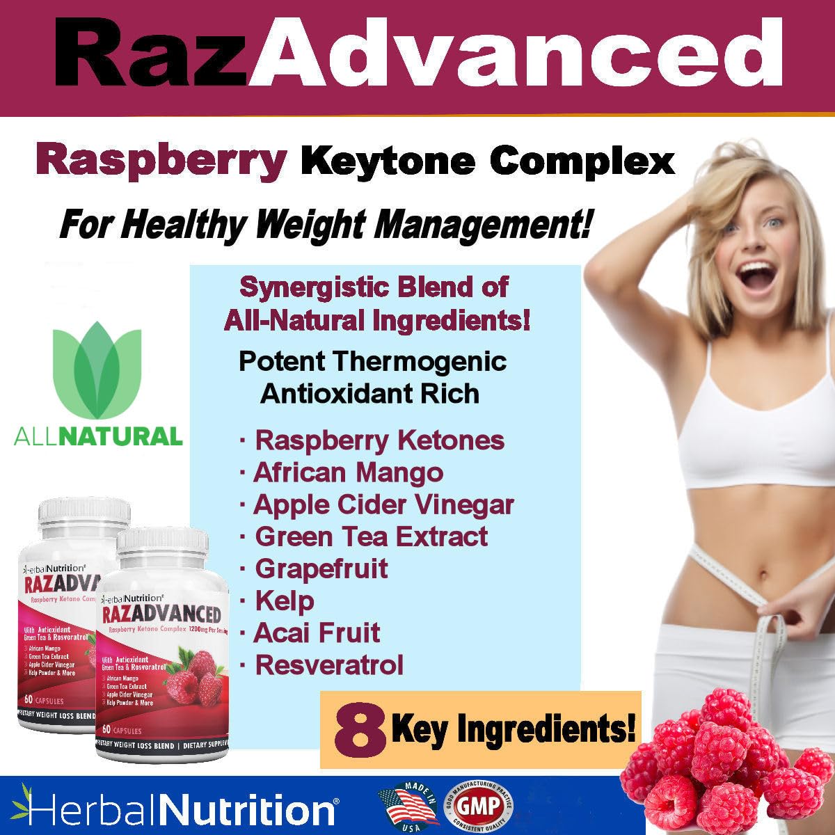 Herbal Nutrition Raspberry Ketones Complex Capsules, 60 Capsules