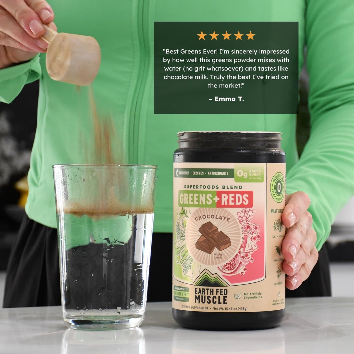 Earth Fed Muscle Greens and Reds Superfoods Blend Chocolate Powder 15.45 Ounce