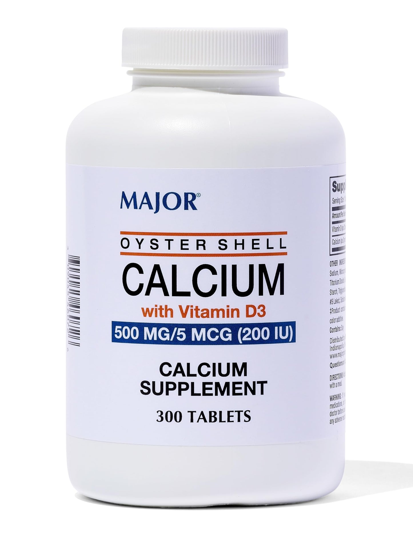 MAJOR Oyster Shell Calcium with Vitamin D3 500 mg / 5 mcg (200 IU) Daily Calcium Supplement Tablet - 1 Count
