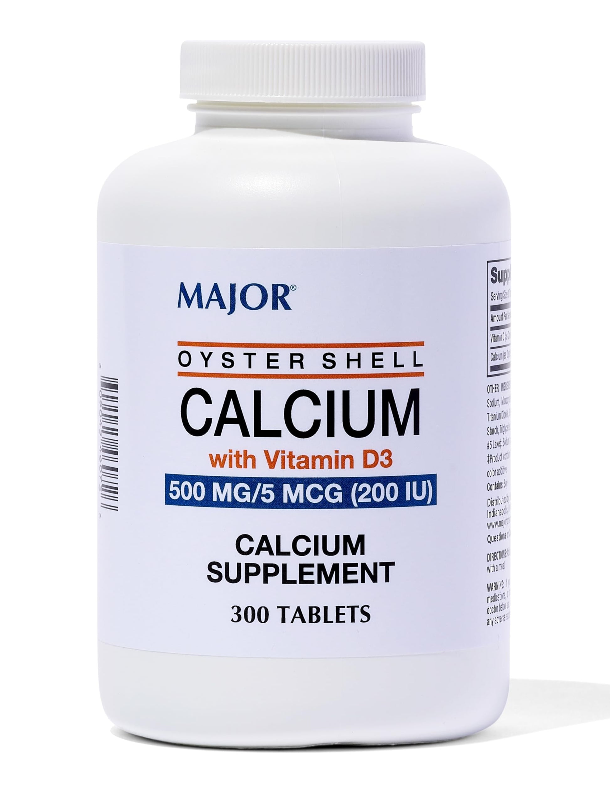 MAJOR Oyster Shell Calcium with Vitamin D3 500 mg / 5 mcg (200 IU) Daily Calcium Supplement Tablet - 1 Count