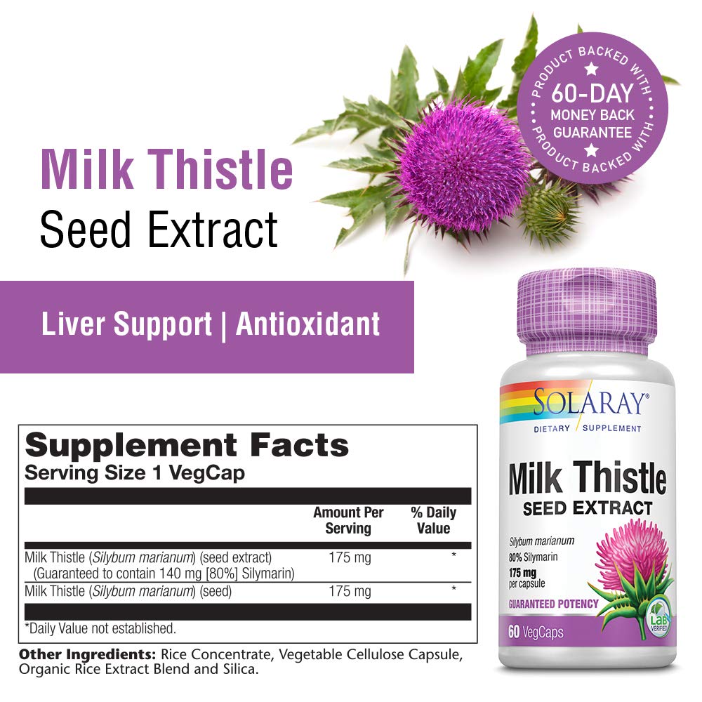 SOLARAY Milk Thistle Seed Extract 175mg Capsules, Non-GMO & Vegan, 60 Capsules