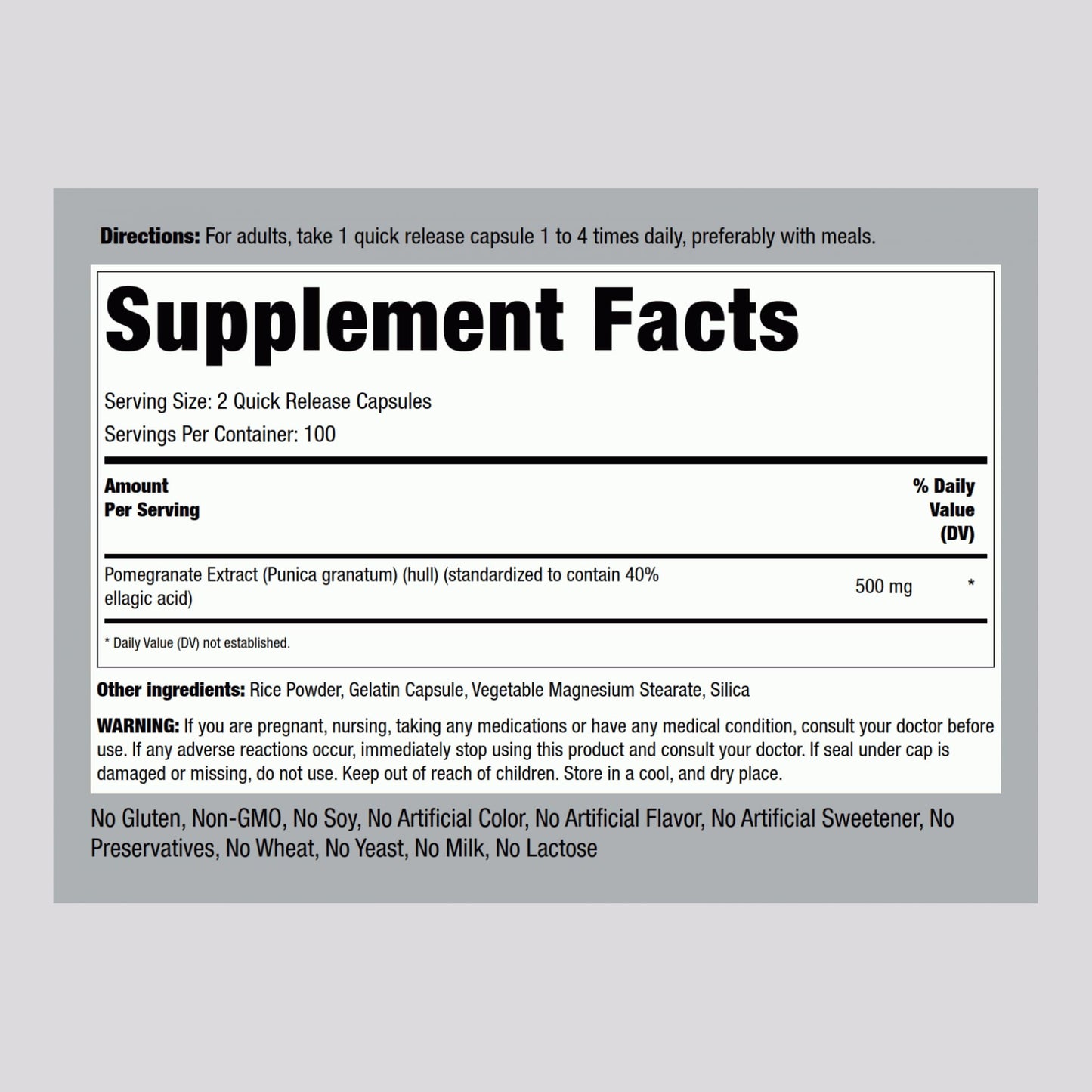 Piping Rock Pomegranate Extract Capsules 500mg, 200 Capsules