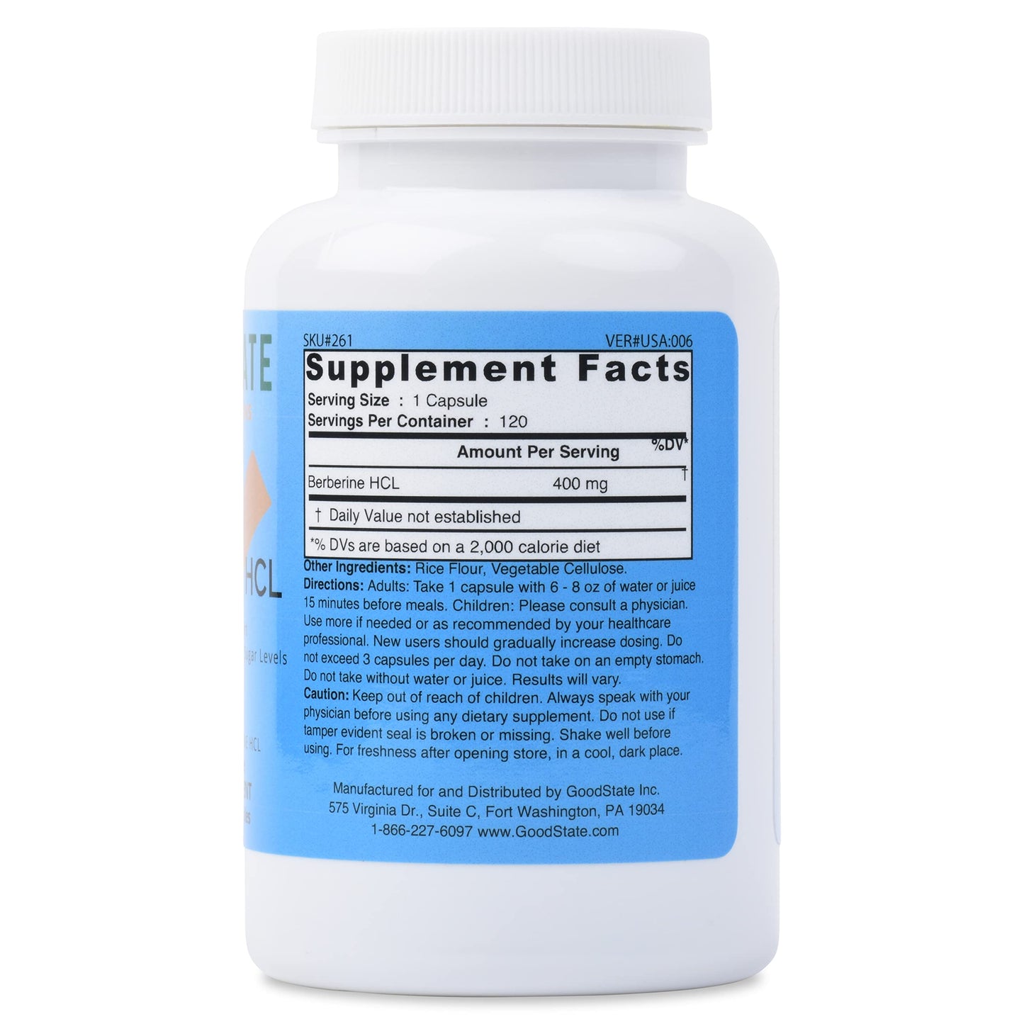Good State Berberine HCL 400mg Capsules, 120 Count