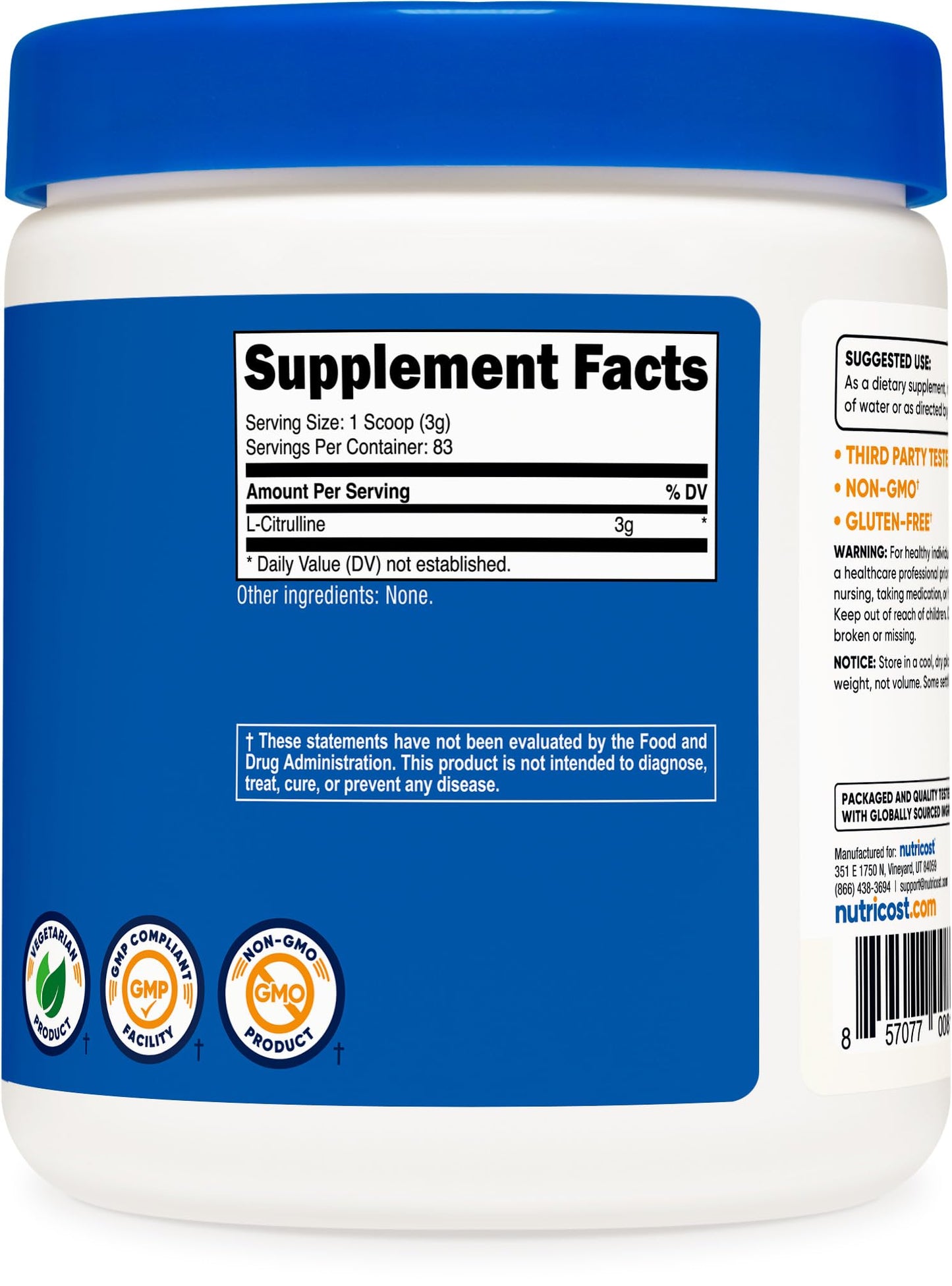 Nutricost L-Citrulline (Base) Powder 8.9 Ounce
