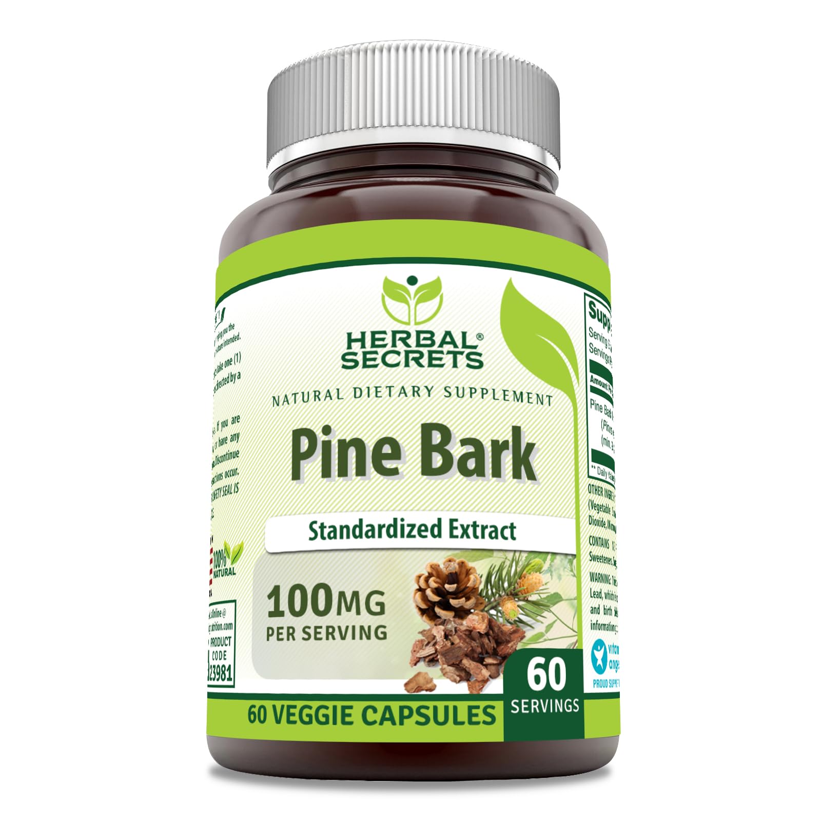 Herbal Secrets Pine Bark Extract 100 mg Capsules 60 Count