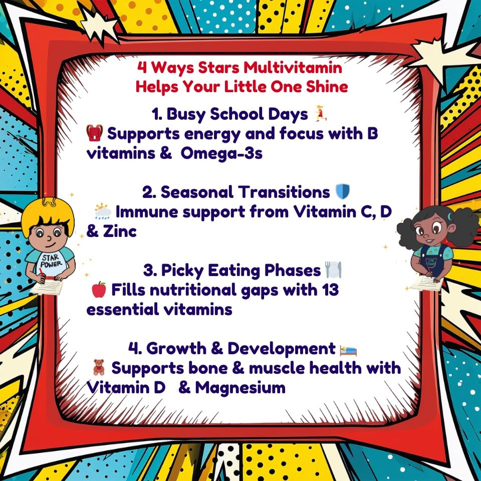 Vitastars Stars Kids Multivitamin Gummies with Omega 3, 60 Gummies