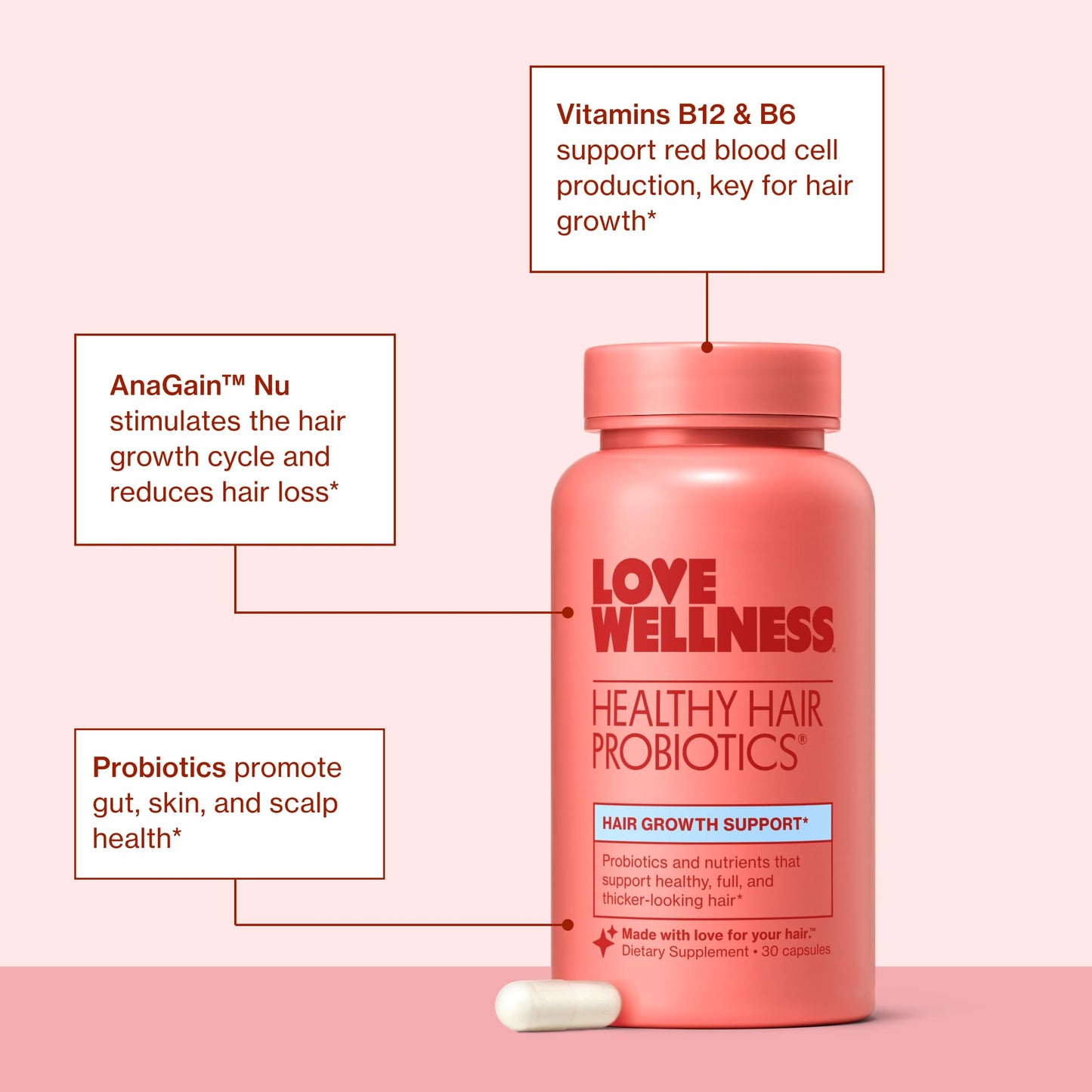 Love Wellness Healthy Hair Probiotics Capsules 30 Count