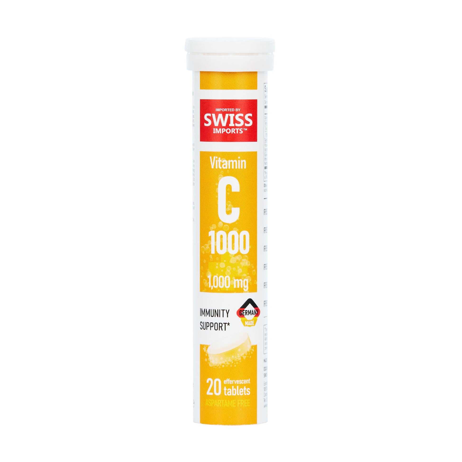 Swiss Imports Effervescent Vitamin C 1000mg Dietary Supplement Tablet, 120 Tablets