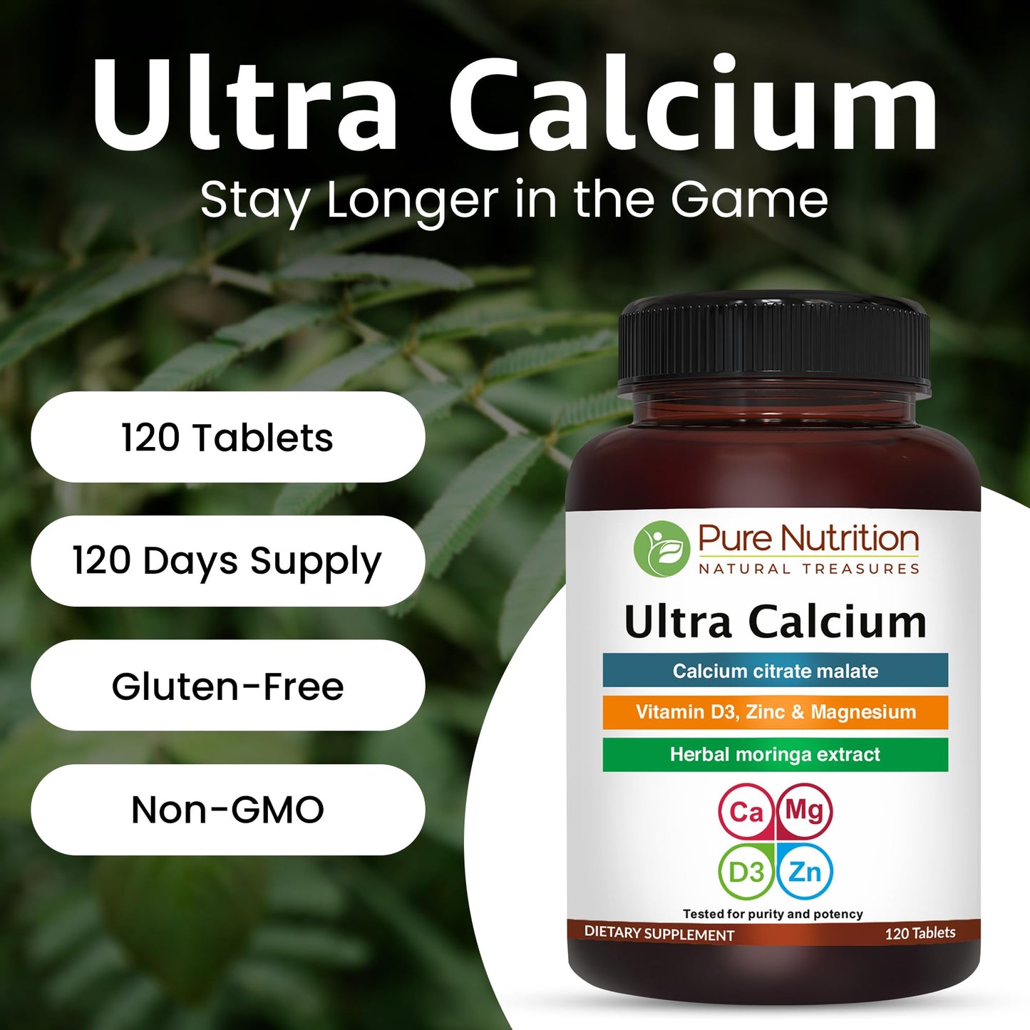 Pure Nutrition Natural Treasures Ultra Calcium 1000mg with Vitamin D3 + K, 120 Tablets