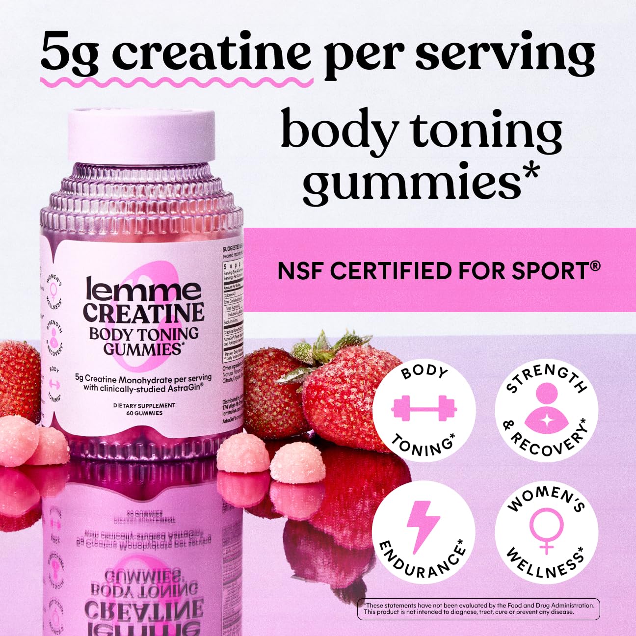 Lemme Creatine Monohydrate Gummies, Sour Strawberry, 60 Gummies