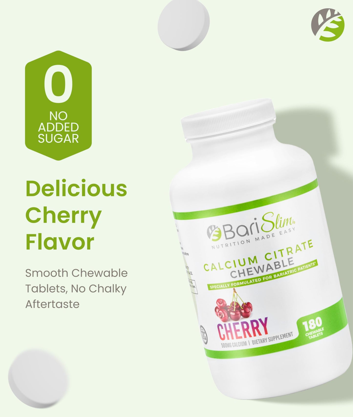 BariSlim Bariatric Calcium Citrate 500mg with Magnesium Citrate & Vitamin D Tablets, 180 Count