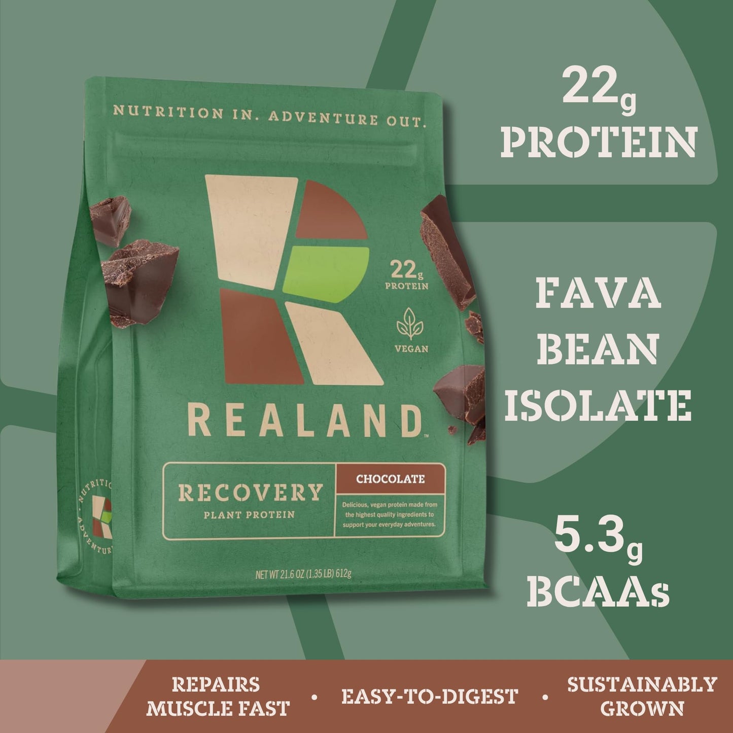 Realand Chocolate Vegan Plant Protein Isolate Powder - Fava Bean Protein Powder for Recovery - 22g Protein, 21 Servings